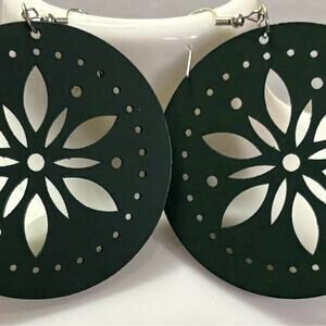 Green Mandala Wooden Earrings